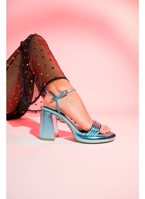 POSSE Bebe Mavi Metalik Kadın Topuklu Ayakkabı - Görsel 8