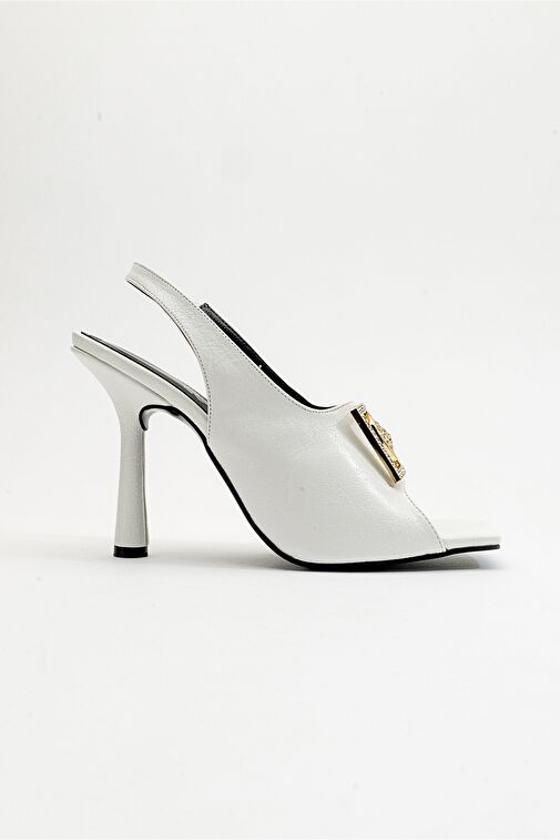 OLNEY Beyaz Kadın Topuklu Ayakkabı - Görsel 7