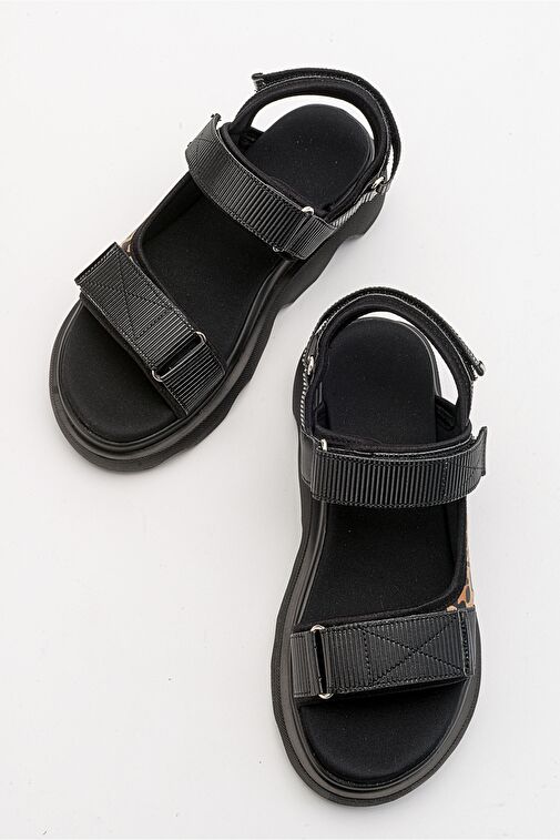 TEDY Siyah Desenli Kadın Sandalet - Görsel 4