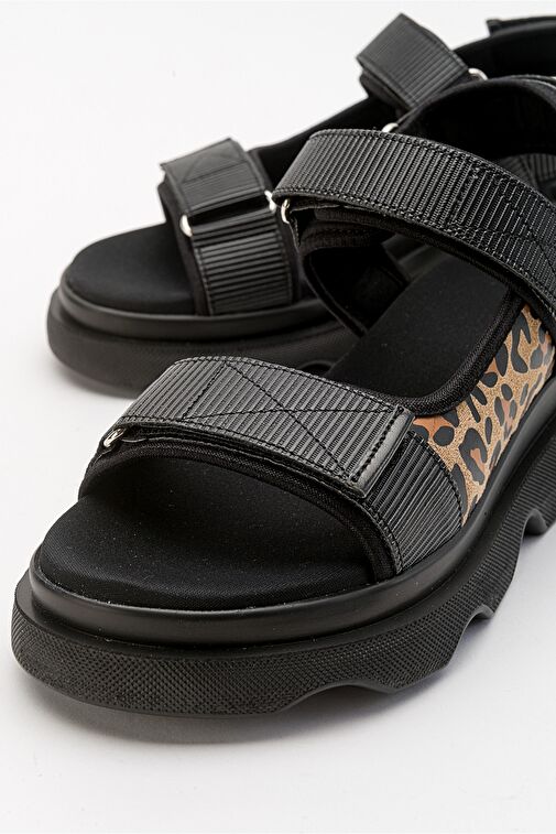 TEDY Siyah Desenli Kadın Sandalet - Görsel 5