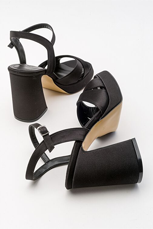 LELLO Siyah Saten Kadın Platform Topuklu Ayakkabı - Görsel 5