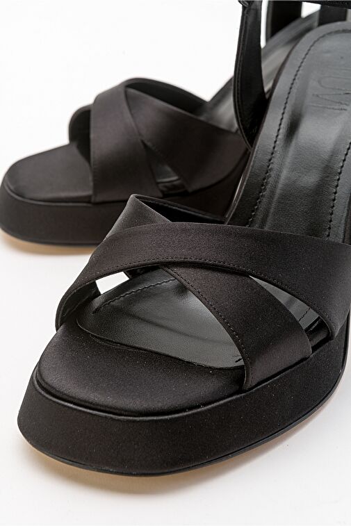 LELLO Siyah Saten Kadın Platform Topuklu Ayakkabı - Görsel 6