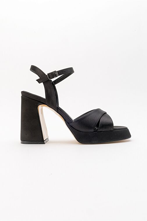 LELLO Siyah Saten Kadın Platform Topuklu Ayakkabı - Görsel 7