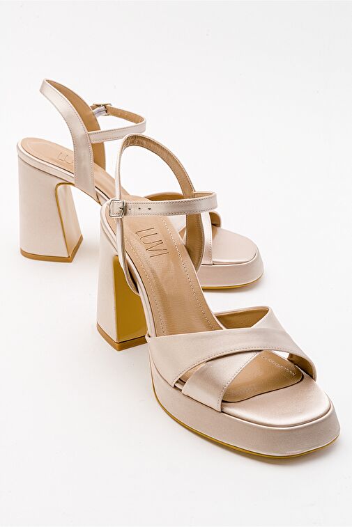 LELLO Bej Saten Kadın Platform Topuklu Ayakkabı - Görsel 2