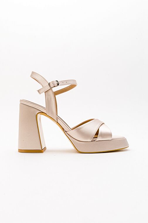 LELLO Bej Saten Kadın Platform Topuklu Ayakkabı - Görsel 7