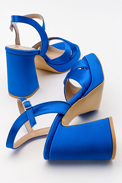 LELLO Sax Mavi Saten Kadın Platform Topuklu Ayakkabı - Görsel 3