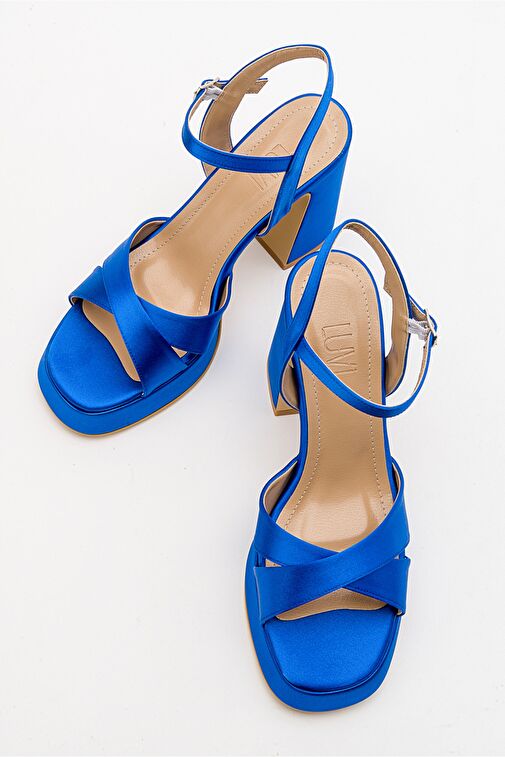 LELLO Sax Mavi Saten Kadın Platform Topuklu Ayakkabı - Görsel 4