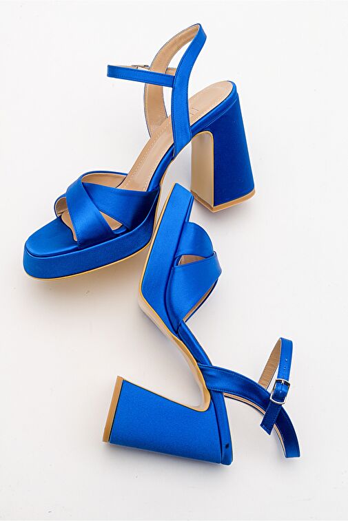 LELLO Sax Mavi Saten Kadın Platform Topuklu Ayakkabı - Görsel 5