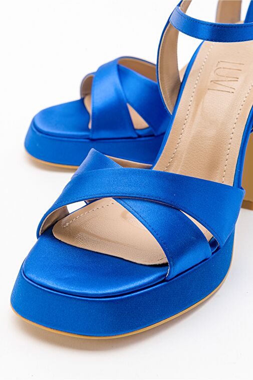 LELLO Sax Mavi Saten Kadın Platform Topuklu Ayakkabı - Görsel 6
