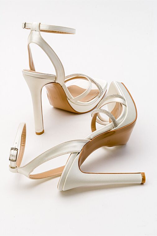 OSEA Ekru Bej Saten Kadın Topuklu Ayakkabı - Görsel 7