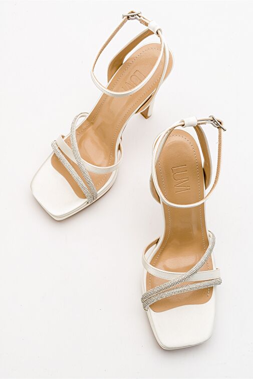 OSEA Ekru Bej Saten Kadın Topuklu Ayakkabı - Görsel 4