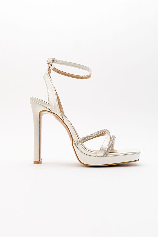 OSEA Ekru Bej Saten Kadın Topuklu Ayakkabı - Görsel 3