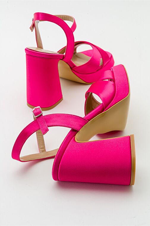 LELLO Fuşya Saten Kadın Platform Topuklu Ayakkabı - Görsel 3