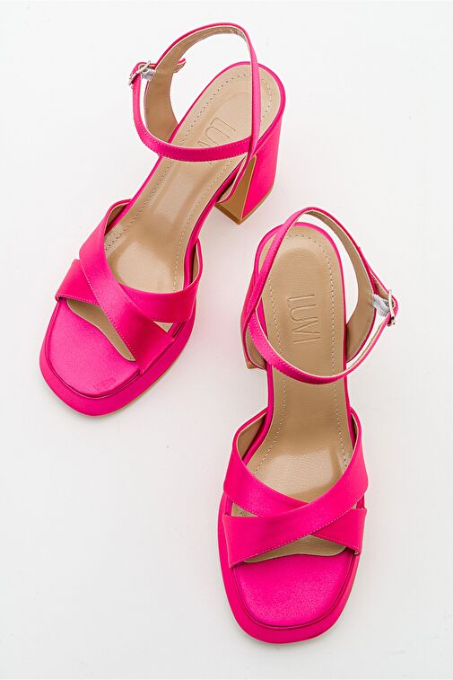 LELLO Fuşya Saten Kadın Platform Topuklu Ayakkabı - Görsel 4