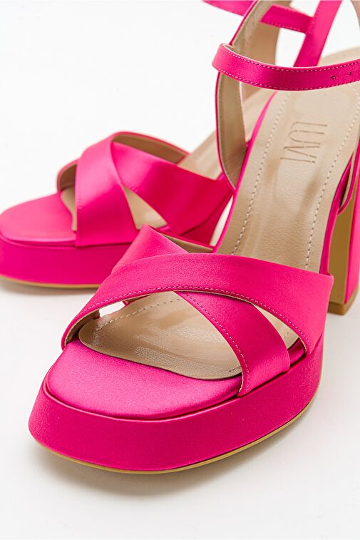 LELLO Fuşya Saten Kadın Platform Topuklu Ayakkabı - Görsel 5