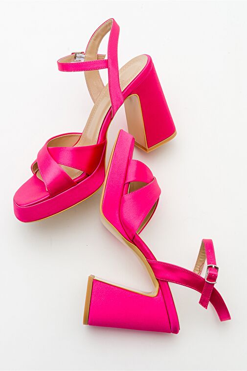 LELLO Fuşya Saten Kadın Platform Topuklu Ayakkabı - Görsel 6