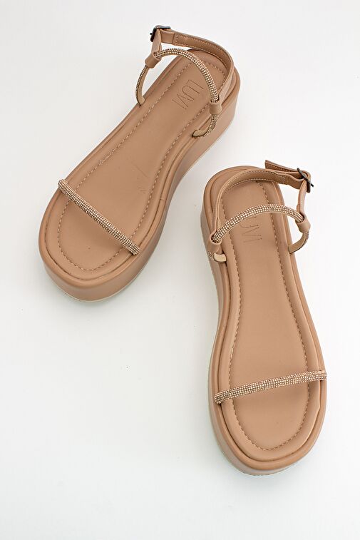 EKOS Bej Taşlı Kadın Kalın Taban Sandalet - Görsel 4