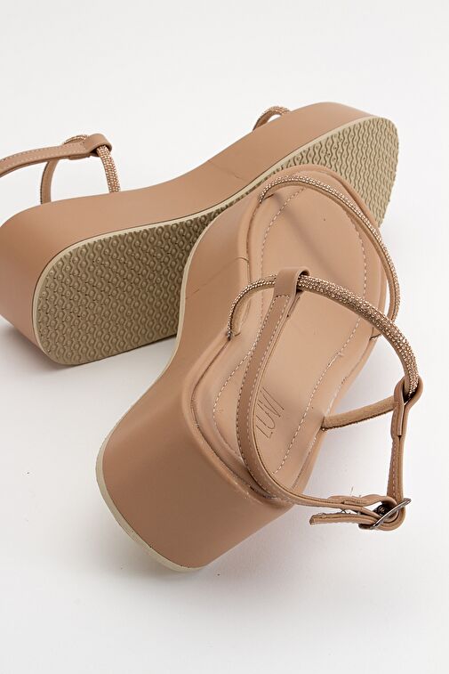 EKOS Bej Taşlı Kadın Kalın Taban Sandalet - Görsel 6