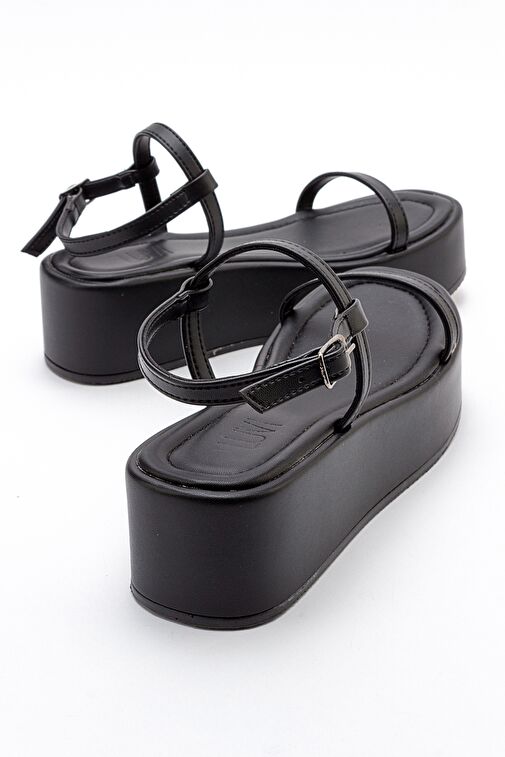 LİNA Siyah Kadın Kalın Taban Sandalet - Görsel 5