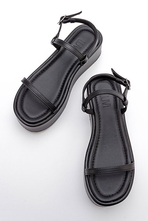 LİNA Siyah Kadın Kalın Taban Sandalet - Görsel 3