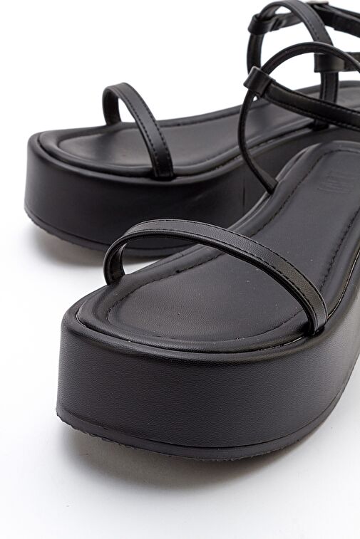 LİNA Siyah Kadın Kalın Taban Sandalet - Görsel 6