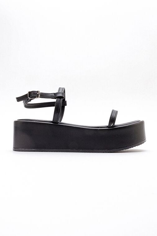 LİNA Siyah Kadın Kalın Taban Sandalet - Görsel 7