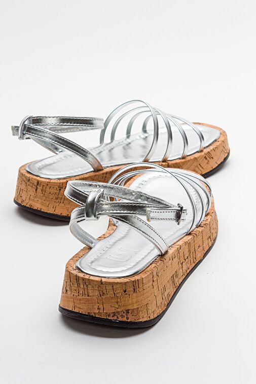 ANGELA Metalik Gümüş Kadın Sandalet - Görsel 6