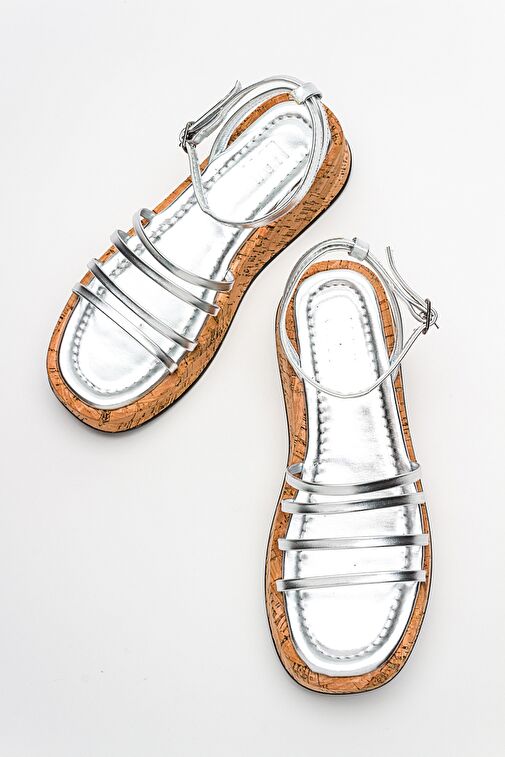 ANGELA Metalik Gümüş Kadın Sandalet - Görsel 3