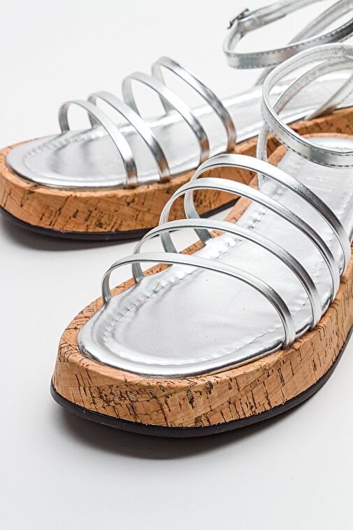 ANGELA Metalik Gümüş Kadın Sandalet - Görsel 5