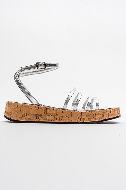 ANGELA Metalik Gümüş Kadın Sandalet - Görsel 7