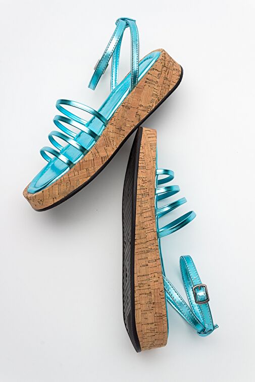 ANGELA Metalik Bebe Mavi Kadın Sandalet - Görsel 5