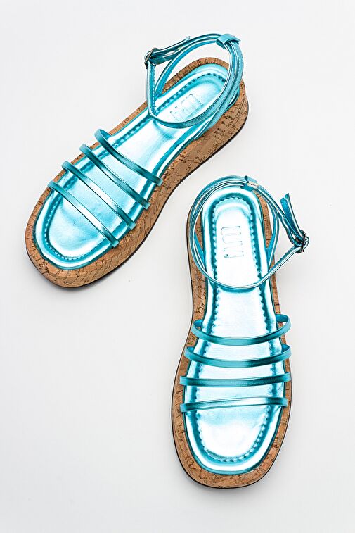 ANGELA Metalik Bebe Mavi Kadın Sandalet - Görsel 3