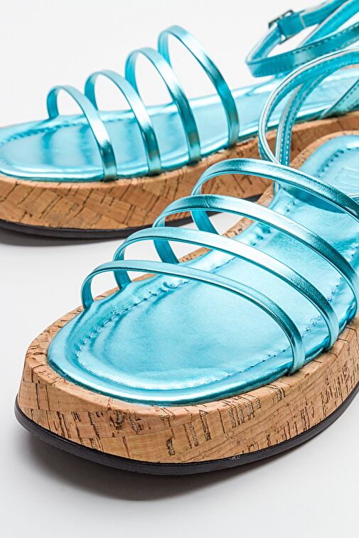 ANGELA Metalik Bebe Mavi Kadın Sandalet - Görsel 4