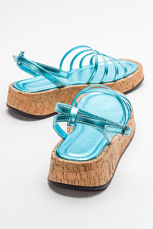 ANGELA Metalik Bebe Mavi Kadın Sandalet - Görsel 6