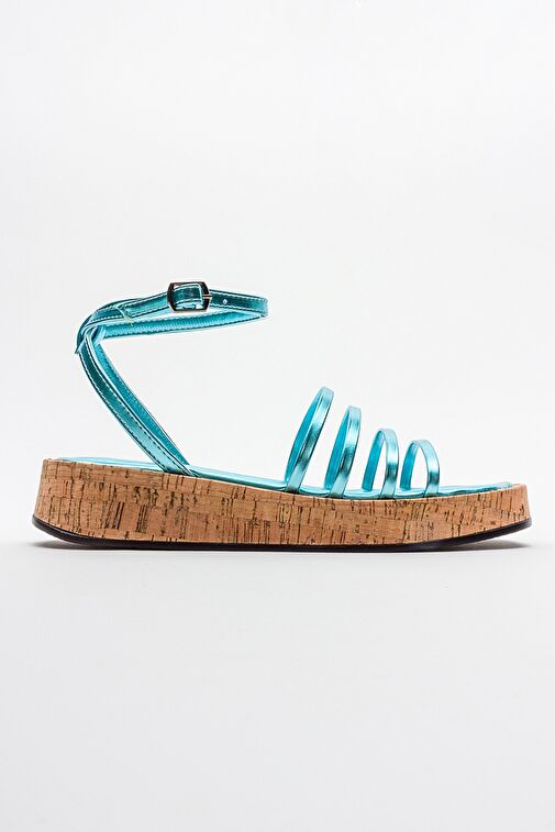 ANGELA Metalik Bebe Mavi Kadın Sandalet - Görsel 7