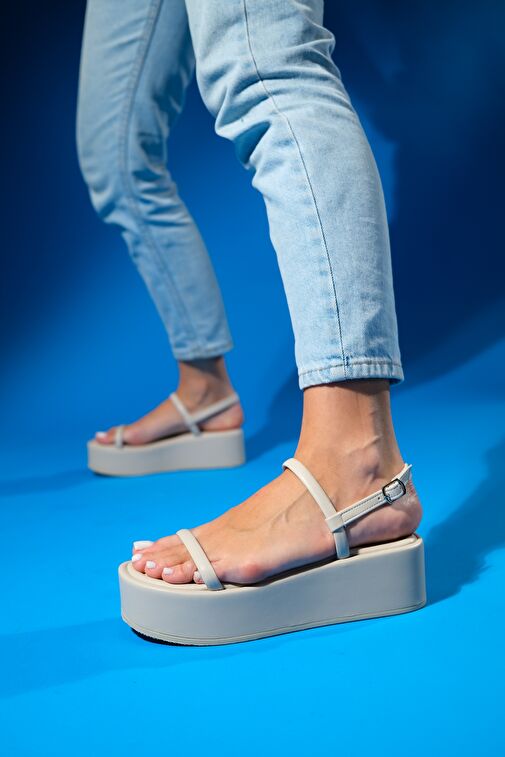 LİNA Bej Kadın Kalın Taban Sandalet - Görsel 2