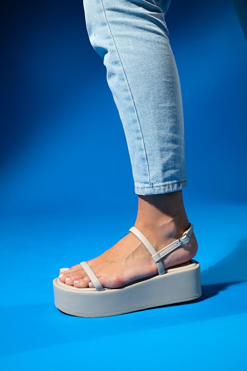 LİNA Bej Kadın Kalın Taban Sandalet - Görsel 7