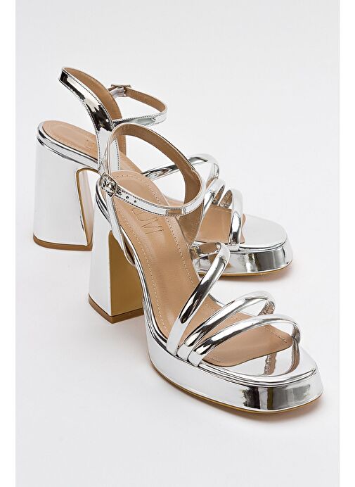 HEAS Gümüş Kadın Topuklu Ayakkabı - Görsel 2