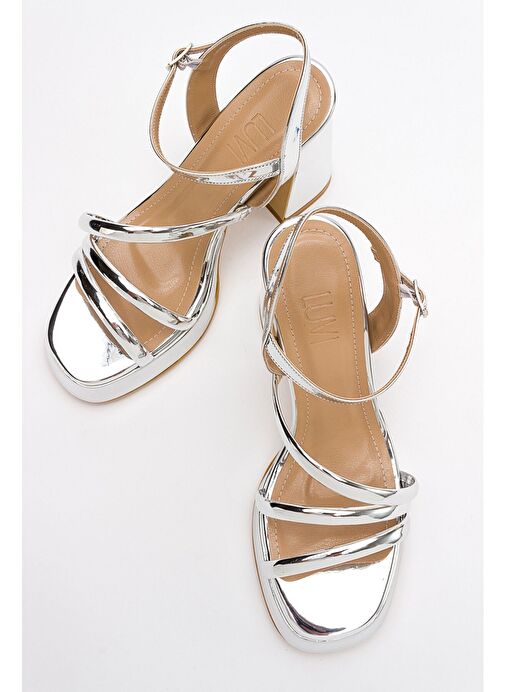 HEAS Gümüş Kadın Topuklu Ayakkabı - Görsel 4