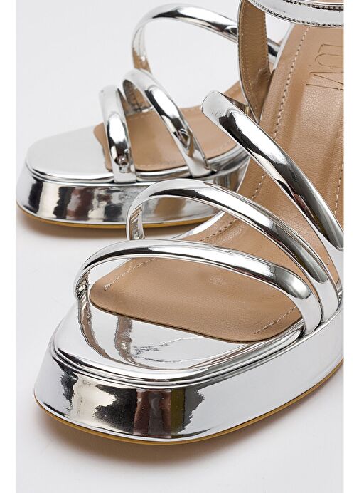 HEAS Gümüş Kadın Topuklu Ayakkabı - Görsel 5