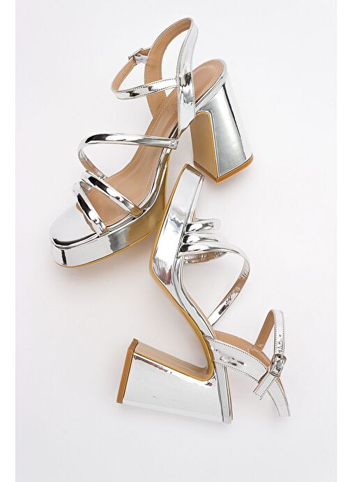HEAS Gümüş Kadın Topuklu Ayakkabı - Görsel 6