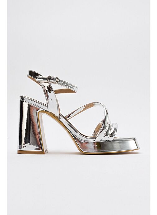 HEAS Gümüş Kadın Topuklu Ayakkabı - Görsel 7