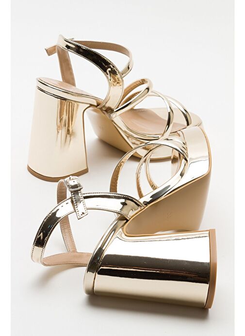 HEAS Altın Kadın Topuklu Ayakkabı - Görsel 3