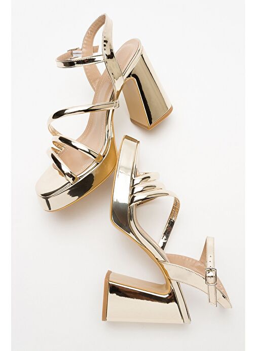 HEAS Altın Kadın Topuklu Ayakkabı - Görsel 5