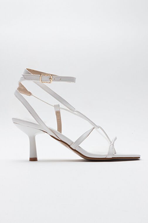 MİAS Beyaz Kadın Topuklu Sandalet - Görsel 7