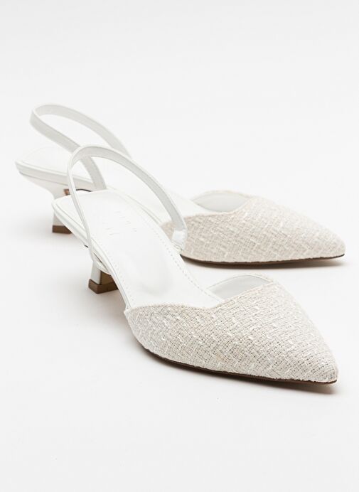 OVER Beyaz Tüvit Sivri Burun Kısa Topuklu Kadın Ayakkabı - Görsel 2