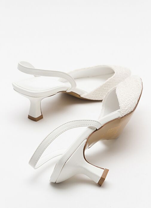 OVER Beyaz Tüvit Sivri Burun Kısa Topuklu Kadın Ayakkabı - Görsel 3