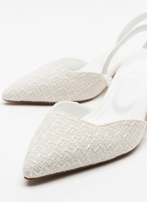 OVER Beyaz Tüvit Sivri Burun Kısa Topuklu Kadın Ayakkabı - Görsel 4