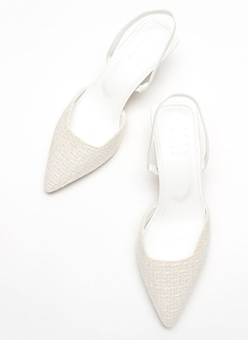 OVER Beyaz Tüvit Sivri Burun Kısa Topuklu Kadın Ayakkabı - Görsel 5