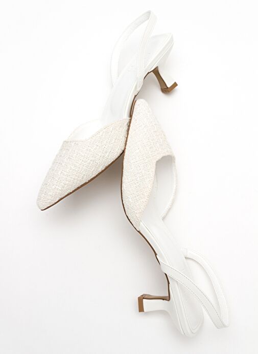 OVER Beyaz Tüvit Sivri Burun Kısa Topuklu Kadın Ayakkabı - Görsel 6